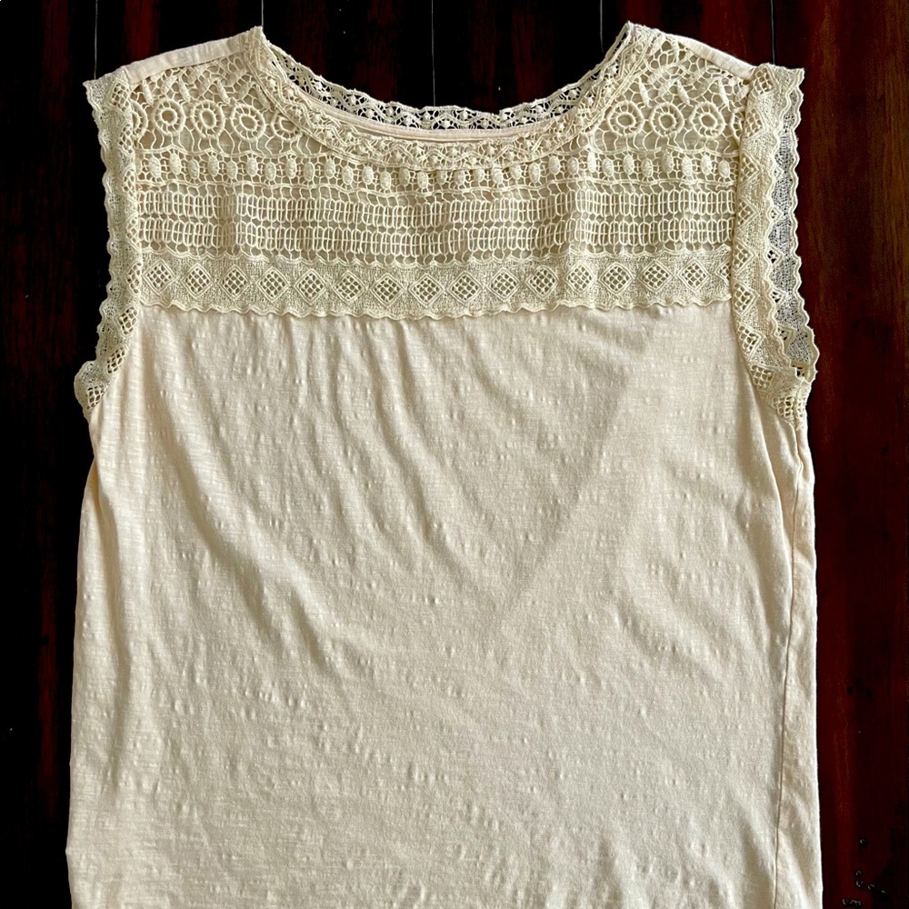 LOFT Women’s Lace Top, Cream Tank - Large Petite